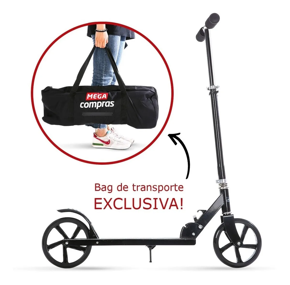 Leilão 3 - Patinete infantil adulto até 100kg 2 rodas grandes 200mm cor branco — 1